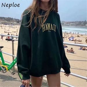 Neploe Autumn Letter Embroidery Sweatshirt Loose Simple Casual All-match Hoody New Solid Color O-neck Hoodies Women 1G316 210423