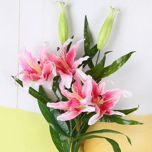 Decorative Flowers & Wreaths Erxiaobao 1 Piece PU Real Touch Purple Pink Lily Lilium Artificial Soft Wedding Home Decoration Indoor