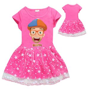 Boutique Children s Clothing Little Girl Dress Cotton Net Gauze Cartoon Character Utskrift Partihandel Fem spetsig Star Tulle För Kids Knee Length Princess Party