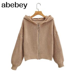 Vinter Cardigan Kvinnor Långärmad Hooded Cardigan Svart Lös Stickad Kvinnor Casual Cardigan Sweater Koreansk Fashion 210715