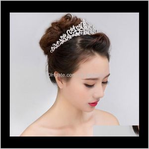 JewelryEurope Und Amerikanischer Stil Strass Königin Hochzeit Krone Tiaras Sier Braut Perle Kristall Legierung Tiara Haarschmuck Aessoriesps2441 Dro