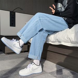 Hybskr coreano uomo jeans dritti tinta unita pantaloni lunghi larghi casual uomo donna streetwear pantaloni in denim 220217