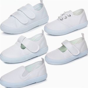 Vit sneakers kanfas skor för tjejer pojkar barn skola student dans gymnastik casual skor unisex sport vita skor 210329