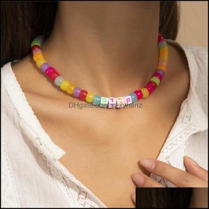 Beaded Neckor Pendants smycken Bohemian Colorf Acrylic Letter Sweet Single Rice Beads Chokers For Girls Women Beach Summer Dress Chains