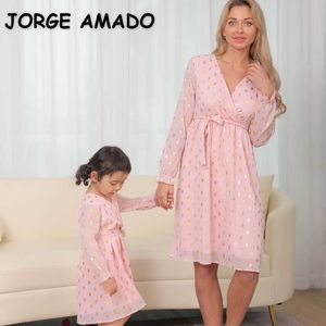 Summer Family Matching Clothes 2-pcs Sets Solid Color Dress with Sashes Mom and Daughter E353 210610