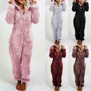 Winter Warm Pyjamas Onesies Fluffy Fleece Jumpsuits Sleepwear Overall Hood Sets Pajamas For Women Adult