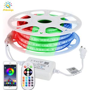 Светодиодная полоса 20m 110V 220 В высокое напряжение 5050smd RGB Полоски огни Водонепроницаемый Bluetooth Rainbow Rainbow Lead Light с пультом