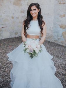 Boho Beach Wedding Dress 2 Pieces A Line Simple Short Top Bride Dresses Robe De Mariee Bridal Gowns Tiered Layer Skirt Plus Size