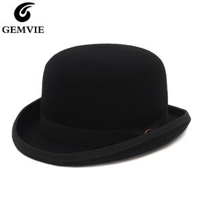 4色100％ウールフェルトダービーボウラーハット男性女性サテン裏地ファッションパーティーフォーマルFedora Costume Magician Hat