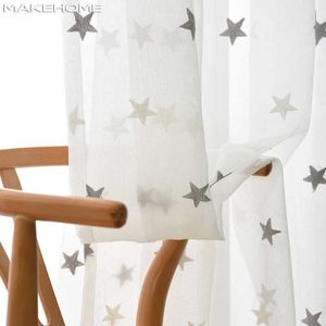 MAKEHOME 3D Stars Embroidered White Tulle Curtain for Bedroom Living Room Kitchen Sheer Curtain Kids Baby Room Door Window Cur 210712