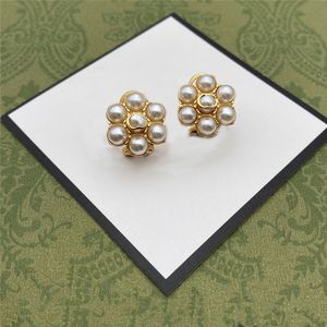 New Flower Pearl Charm Earrings Women Floral Designer Studs Double Letter Eardrop Dangler With Gift Box