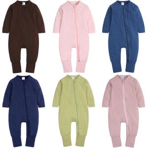 2021 Säugling Jumpsuit Baby Herbst Ein Stück reine Farb -Overall -Anlagen Neugeborene Kleidung Mädchen Jungen Kleidung einfache leere Rollen