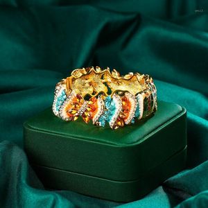 Flower Bracelet For Women Enamel Bangle Femme Party Jewelry Golden Color Kpop Fashion Christmas Gift Marquise