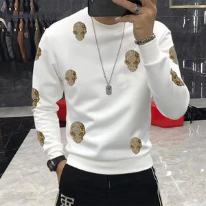 Man Hoodie Rhinestone Obcy swoboda bluza nowa moda z kapturem polarowa ciepła streetwear duża wysokiej jakości odzież męska zimowa jesienna pullover