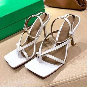 Fashion White Women Sandals Stiletto Open Square Toe High Heels Shoes Sexy Genuine Leather 2021 Party Femmes Chaussures Dress