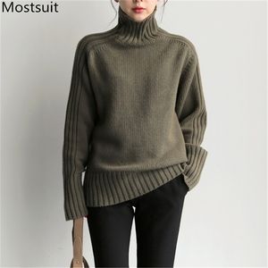 Ciepły Gruby Turtleneck Jumper Sweter Kobiety Zima Solidna Moda Podstawowa Sweter Topy Vintage Damska Kobieta 210513