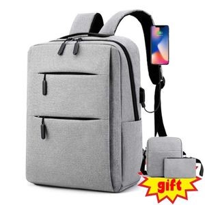 Men Backpack Bag USB Rucksack Male 15.6 inch Laptop Casual Travel Waterproof Travel Daypacks Three-piece School Bag Mochila 210929