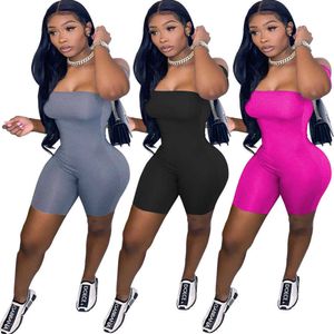 Women Jumpsuits Designer Shorts Set Solid Color Off Shoulder Sexy Top Breast Wrapped Rompers Fashion Skinny Bodysuit Comfortable Clubwear