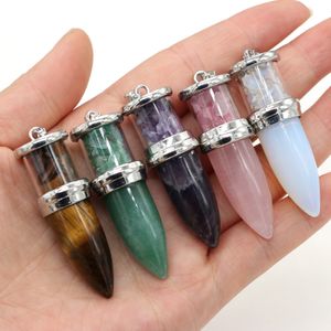 Natural Stone bullet Shape chakra Charms pendulum Pendant Rose Quartz Healing Reiki Crystal Finding for DIY Necklaces Women Fashion Jewelry 16x52mm