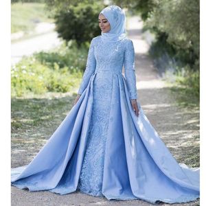 Wholesale couture prom gowns for sale - Group buy Party Dresses Baby Blue Lace Arabic Evening Couture A Line Dress Prom Gowns O Neck Musilm Middle East Women Formal Gown