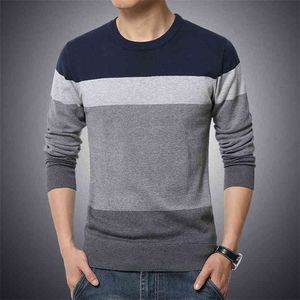 M-3XL Winter Casual Men's Sweater O-Neck Striped Slim Fit Knittwear Mens Sweaters Pullovers Pullover Men Pull Homme 210818