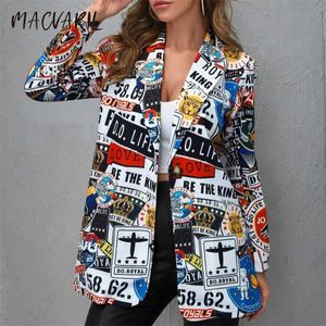 Vintage Letter Irregular Printing Blazer Women Jacket High Street Fashion Fall Plus Size Elegant Lady Coat American Stylish 211122