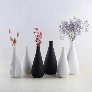 Nordic Vaso Moderno Simples Vaso De Cerâmica Preto Branco Flowerpot Flowerpot Flor De Ornamento De Decoração Decoração Decoração Presentes 210623