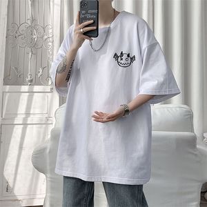 HYBSKR wiosną lato T-shirty Koreańskie styl luźne mała diabel graficzna koszulka T-shirt Casual Oversited T-shirt męskie ubranie 220224