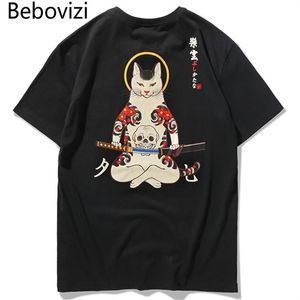 Wholesale samurai cat shirt for sale - Group buy Bebovizi Brand Streetwear Japan Style Ukiyo E Funny Samurai Cat TShirts Mens Short Sleeve T shirts Hip Hop Embroidery Tees