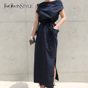 Elegantes Kleid für Frauen Slash Neck Kurzarm Off Shouder Lace Up Hohe Taille Side Split Kleider Weibliche Sommer 210520