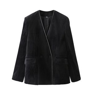 Kvinnor Elegant Blazer Velvet Långärmad Dubbel Breasted Slim Check Coat Office Work Suit Jacket Ytterkläder 210520