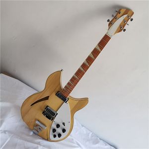 Semi-Hollow Natural Original body Electric Guitar with R Bridge,Rosewood Fingerboard,White Pickguard,can be customized