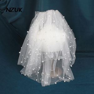 Veli da sposa NZUK Full With Pearl Short Wedding Veil Design Comb Velos De Novia Vail Headwear