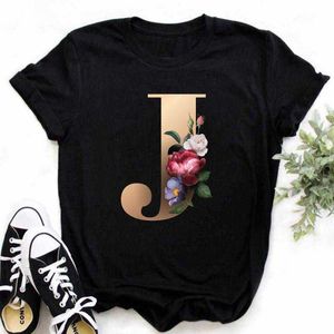 Custom Name Combination Womens Tshirts High Quality Printing T-shirt Flower Letter A B C D E F G Short Sleeve Clothes X0527 KBXT