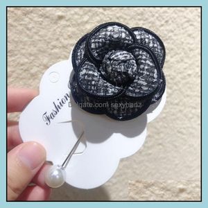 Pins, Broschen Schmuck Retro Stoff Kamelie Blume Brosche Tuch Kunst Perle Lange Nadel Pin Und Schal Schnalle Für Frauen Zubehör Drop liefern