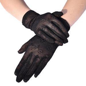 Fünf Finger Handschuhe Frauen reine Farbe Lady Spitze atmungsaktiv