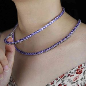 2021 Nowy Modny Market Out Chic Purple Naszyjnik Mirco Pave 5a Cubic Cyrkonia CZ Łańcuch tenis Fancy Women Jewelry Chocker Naszyjnik X0509