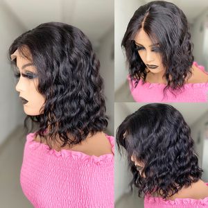 Brazylijska naturalna luźna głęboka fala przezroczysta x4 koronki zamknięcie kręcone peruki kędzierzawy bezkraszeni dla czarnych kobiet ludzkich włosów krótki bob