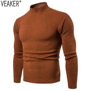 2021 Jesień Nowy Męski Męski Turtleneck Sweter Mężczyzna Slim Slim Fit Solid Color Dzianiny Swetry Topy Casual Swetry Knitwear Y0907