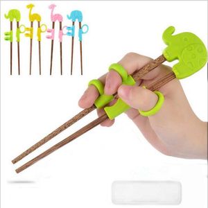 Chopsticks 1set Children For Kids Baby Wooden Cartoon Learning Reusable Straw Training Home Products Random