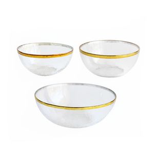 Vintage Hämmerte Glasschale mit goldener Verkleidung rund klare handgefertigte strukturierte Glaswaren für japanische Stile für Dessert -Salat -Obstschalen