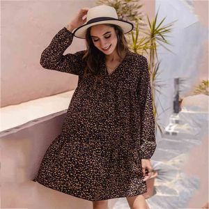 Skriv ut Casual Loose Autumn Winter Dress Women Lantern Sleeve Short Vintage Boho för 210427