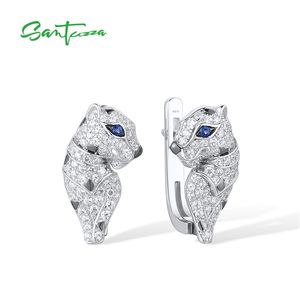 Santuzza 925 Sterling Silver Earrings for Women Musing Blue Nano CZ Leopard Kolczyki Unikalne Modne Party Prezenty Fine Jewelry 220121