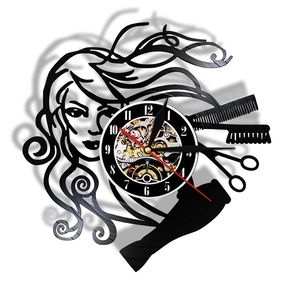 Прическа красоты салон винил рекордные настенные часы волос стилист салон парикмахерский магазин ретро черные настенные часы парикмахерские подарки для женщины 210325
