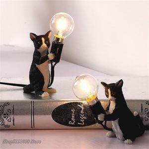 Nachtverlichting Dieren Tafellampen Nordic Kinderkamer Hars Cat Light Desk Lamp Armatuur Home Decor Verlichtingsarmaturen