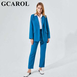 Gcarol Kadınlar Blazer ve Bekçi Pantolon İki Adet OL Tek Göğüslü Ceket Resmi Suit Pileli Pantolon İlkbahar Sonbahar Kış 210930
