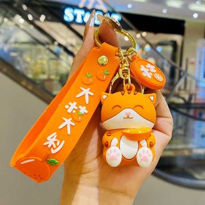 Cartoon Pendant Cute Cat Leather Bag Car Plastic Soft Rubber Doll Key Ring Keychain Christmas Gifts And Souvenirs G1019