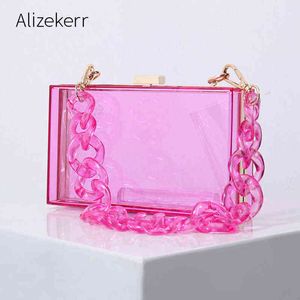 Evening Bags Clear Acrylic Box Handbags Women Transparent Color Small Square Crossbody Bag Female Acrylic Chain Evening Bag Wholesale 220315