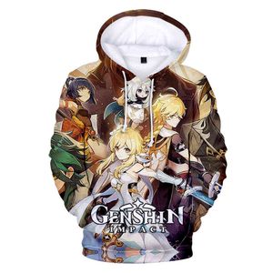 Ny Genshin Impact 3D Print Hoodies Trendy Anime Game Sweatshirt Män Kvinnor Mode Stora Hoodie Harajuku Pullover Barnrockar Y0816