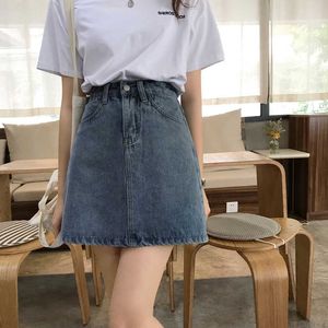 Mini saias de jeans para mulheres sólidas simples sweet kawaii saia curta All-Match Salia Vintage High Silm A-Line Woman Bottoms 210525